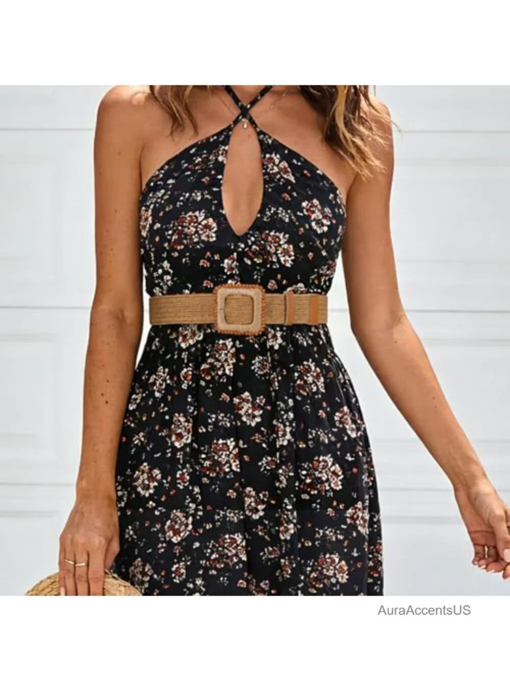 3 Pack Straw Woven Elastic Stretch Belts for Women Dress Fashion Boho Braided